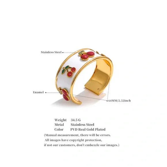 Cherry cuff 18K gold plated Gold Stainless steel bracelet - Picture 5 of 15